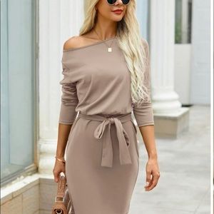 Solid Belted Fitted Dress